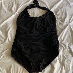 Black one piece halter Miraclesuit 18w